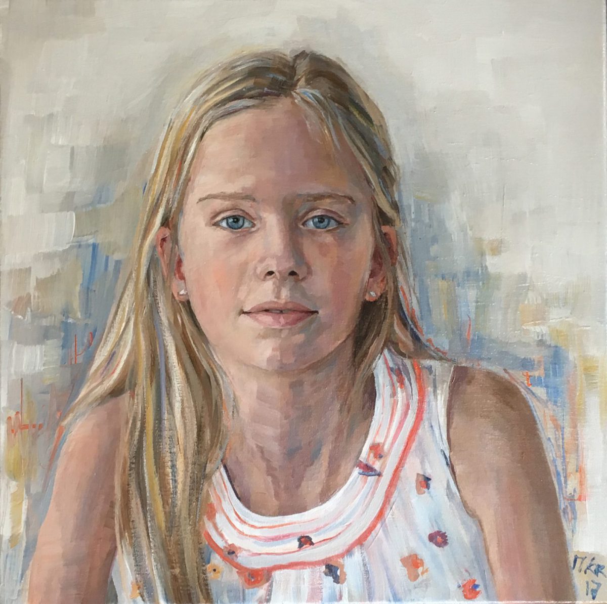 portret van meisje in olieverf